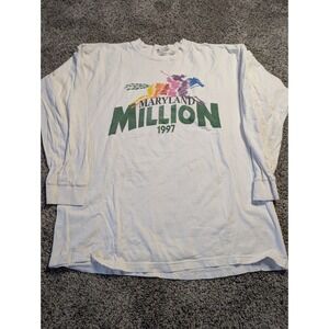 Vintage 1997 Maryland Million Horse Racing Long Sleeve T-Shirt White Large Ritz